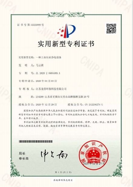 Çin Jiangsu Longdai Environmental Protection Co., Ltd. Sertifikalar